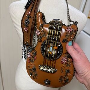 Mary Frances Hall Of Fame Bag Guitar Brown Beaded Handbag Music no sig tag new